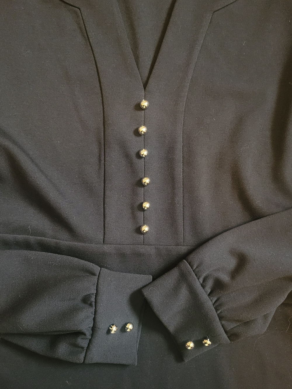 Tommy Hilfiger Black Long-Sleeve A-Line Dress with Gold Pearl Buttons - Picture 4 of 4
